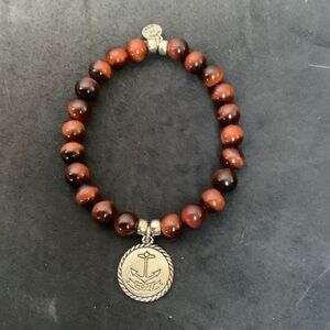 Anchor Charm Beaded Bracelet - Brown